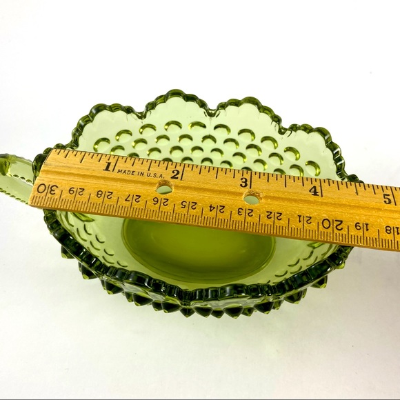 Vintage Fenton Green Hobnail Bowl Scalloped with Handles Nut Dish Trinket Dish - Picture 6 of 6
